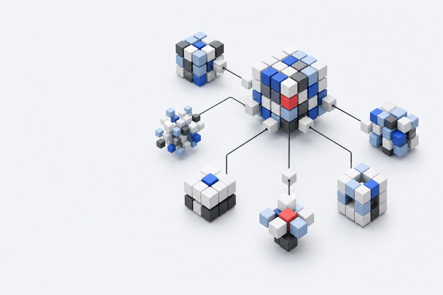 Composite cube modules connected into one operating system